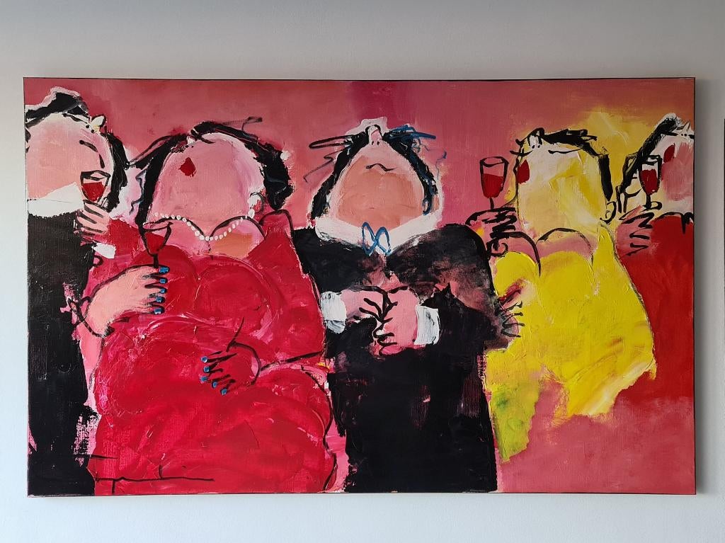 dikke dames schilderij Gerdine Duijsens doek afm. 100x160cm, Ophalen