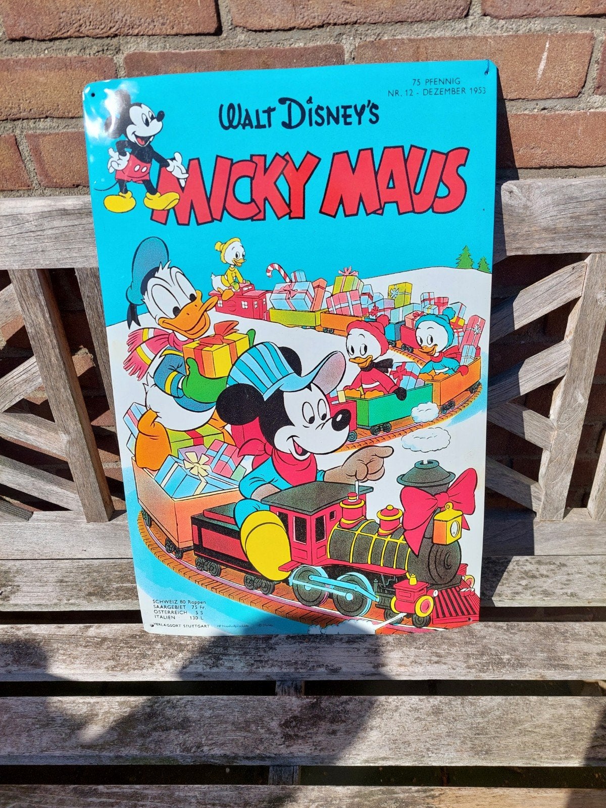 Mickey Mouse Donald Duck metalen bord Micky Maus, Ophalen of Verzenden, Mickey Mouse, Zo goed als nieuw, Plaatje of Poster