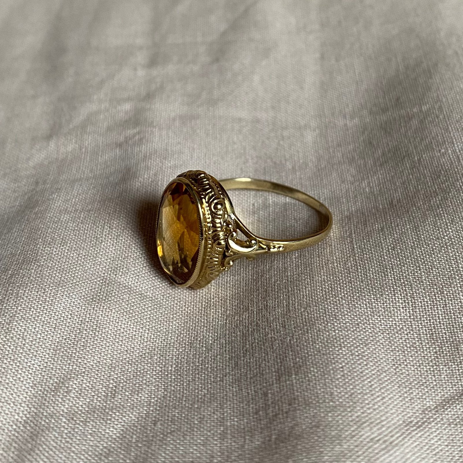 Antieke ring goud citrien steen 8k goud art nouveau, Sieraden, Tassen en Uiterlijk, Ringen, Verzenden, 19 tot 20, Zo goed als nieuw