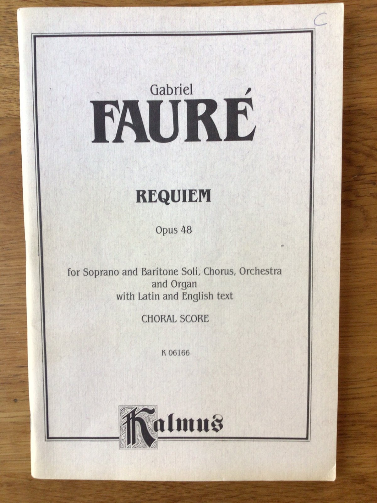 Gabriel Faure, Requiem, opus 48, voor koor en orkest, Gebruikt, Koor, Klassiek, Ophalen of Verzenden