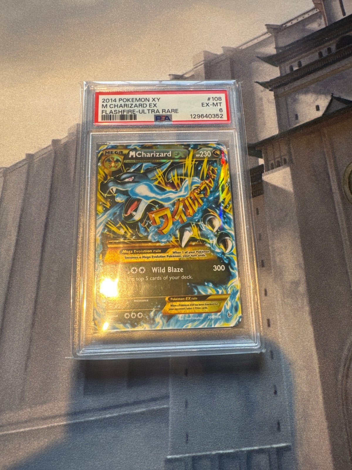 M Charizard ex 108 Flashfire PSA 6 Pokemon Kaart, Ophalen of Verzenden, Gebruikt, Losse kaart, Foil