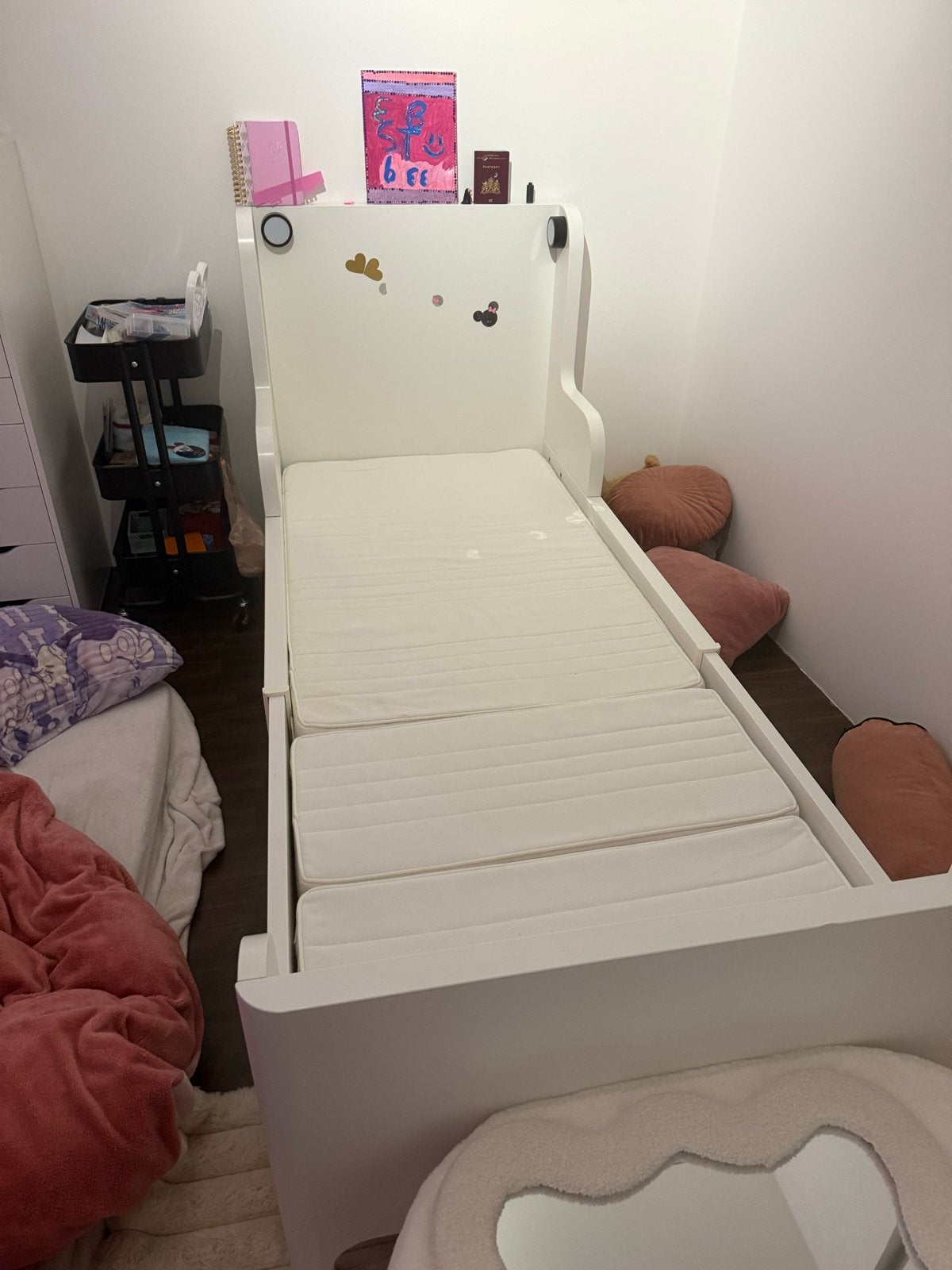 Ikea Busunge Uitschuifbaar kinderbed met matras - Wit, Huis en Inrichting, Ophalen, Verstelbaar, Eenpersoons, Wit