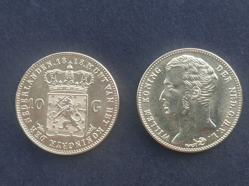 1818 een 10 gulden W1 als replica vaste pr. €2,70, Postzegels en Munten, Munten | Nederland, Verzenden, Koning Willem I, 10 gulden