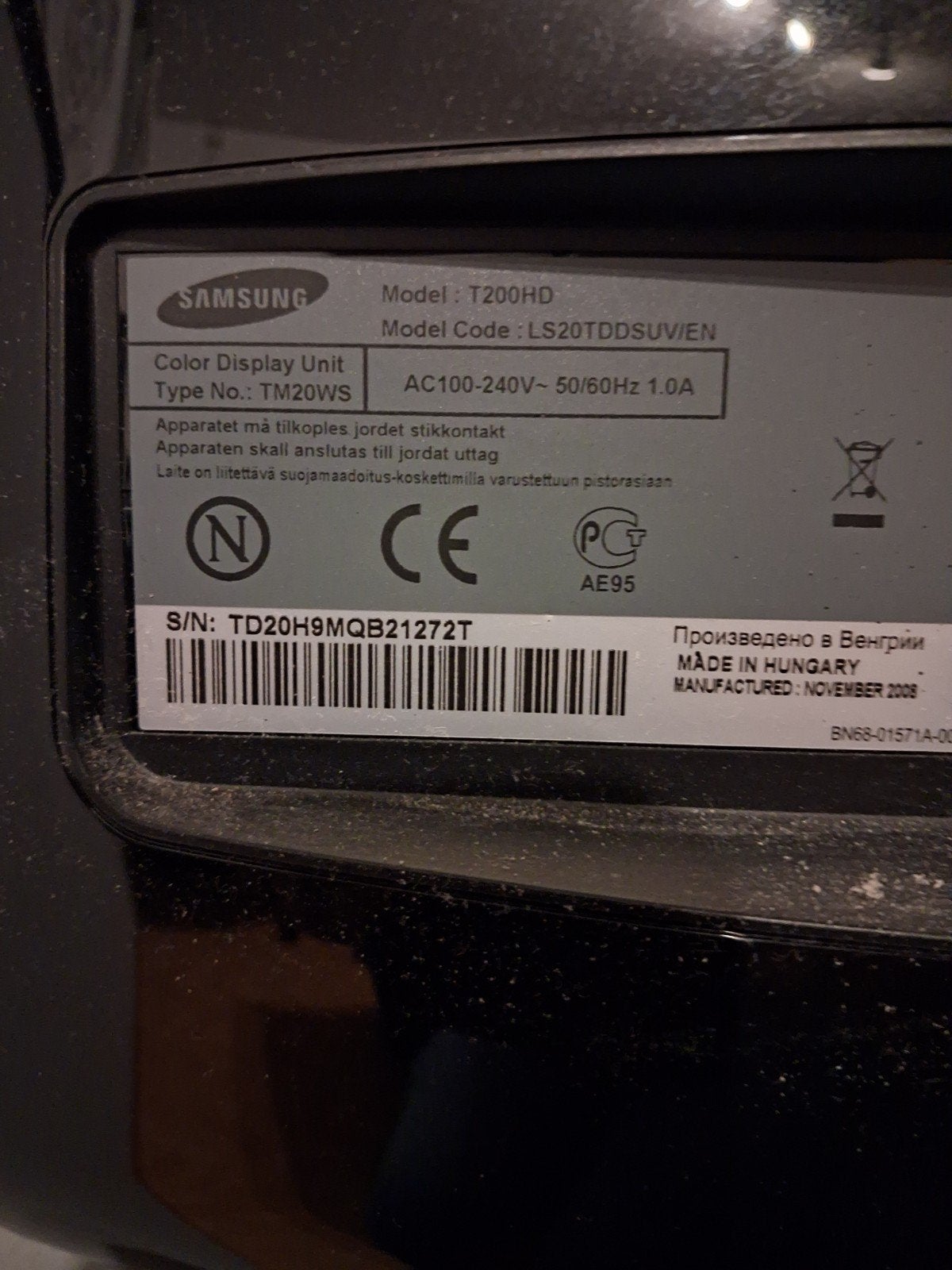 Samsung T200HD TV-monitor - 20 inch HD Ready, Ophalen, Gebruikt, 50 Hz, Samsung