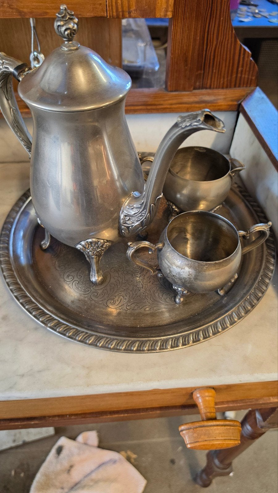 Antiek Theeservies met Dienblad, Ophalen of Verzenden, Zilver