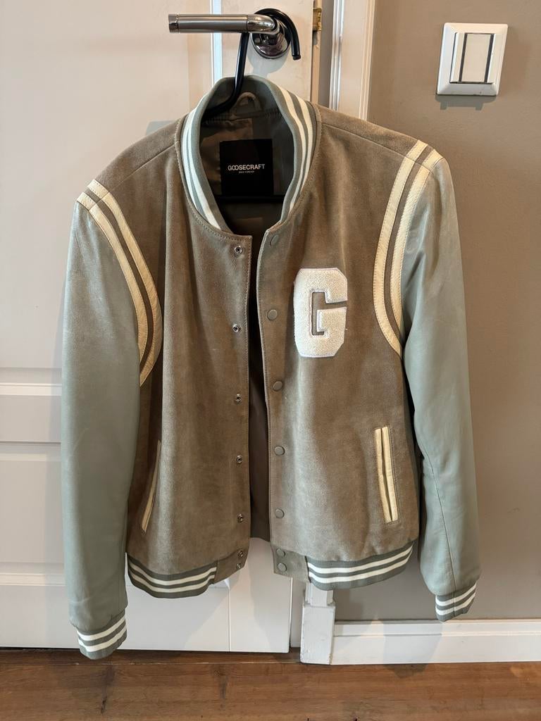 Goosecraft Leren Honkbaljack - Zo goed als nieuw, Ophalen of Verzenden, Zo goed als nieuw, Maat 52/54 (L), Grijs