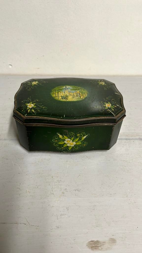 Vintage Groene Douwe Egberts thee trommel, Ophalen of Verzenden, Gebruikt, Thee, Douwe Egberts