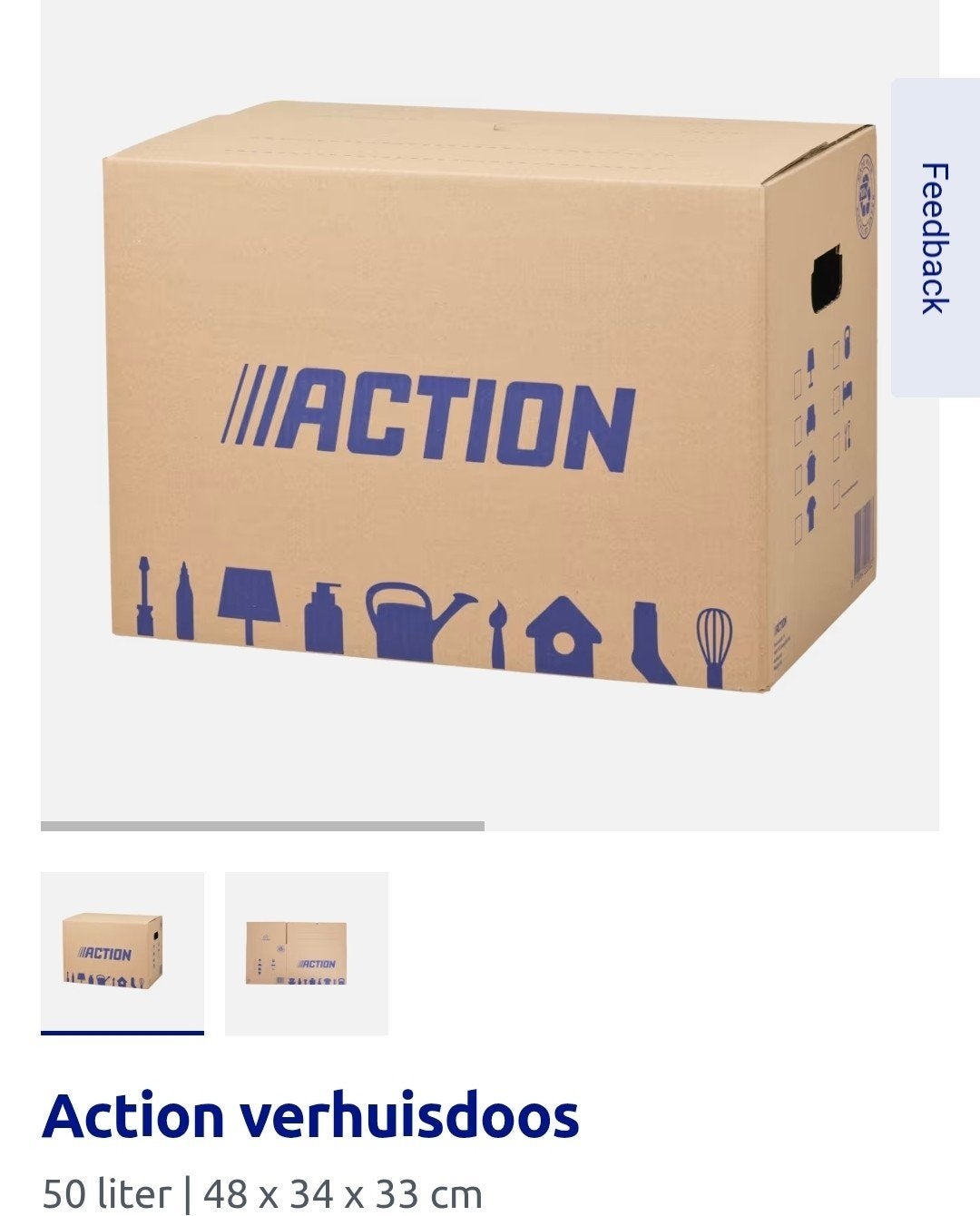 25 Action Verhuisdozen 50 Liter - 48x34x33 cm, Doe-het-zelf en Verbouw, Kratten en Dozen, Ophalen, Doos, Nieuw, Minder dan 50 cm