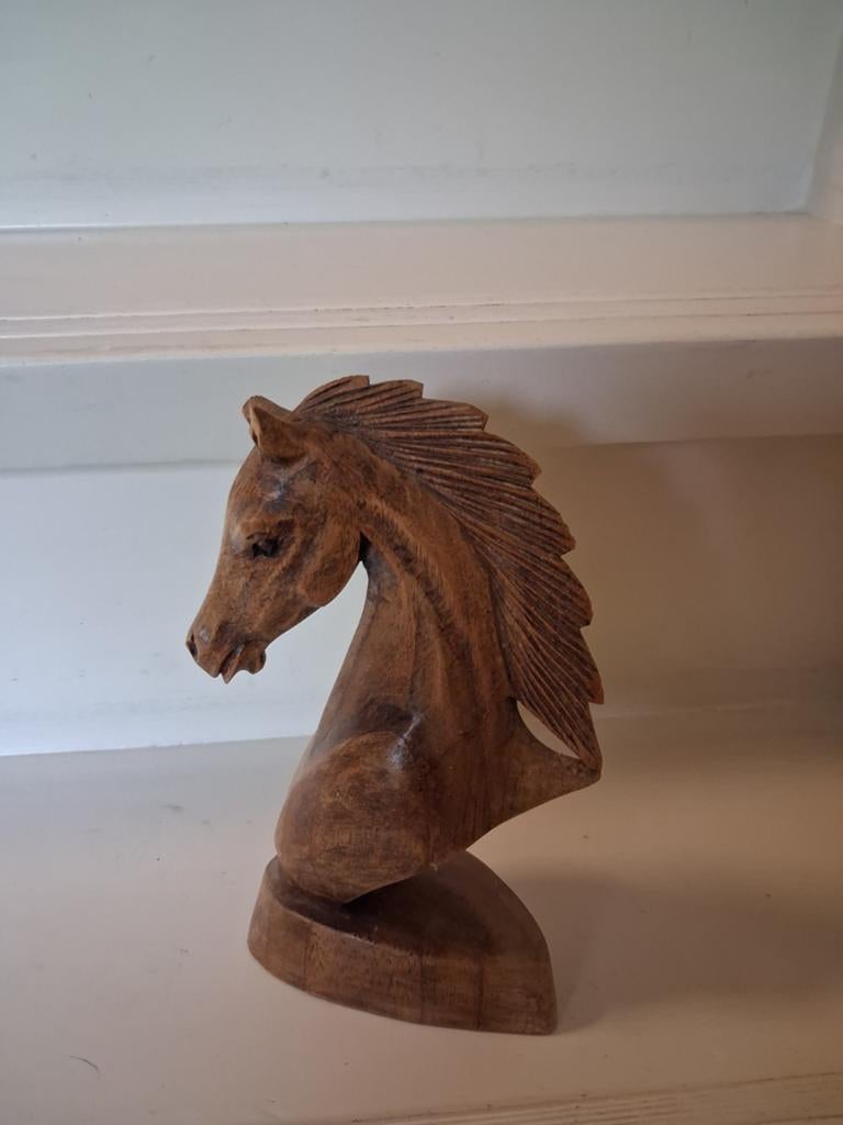 Houtgesneden Beeld Paardenhoofd - 20x12 cm, Antiek en Kunst, Minder dan 20 cm, Ophalen of Verzenden, Beeld, Hout