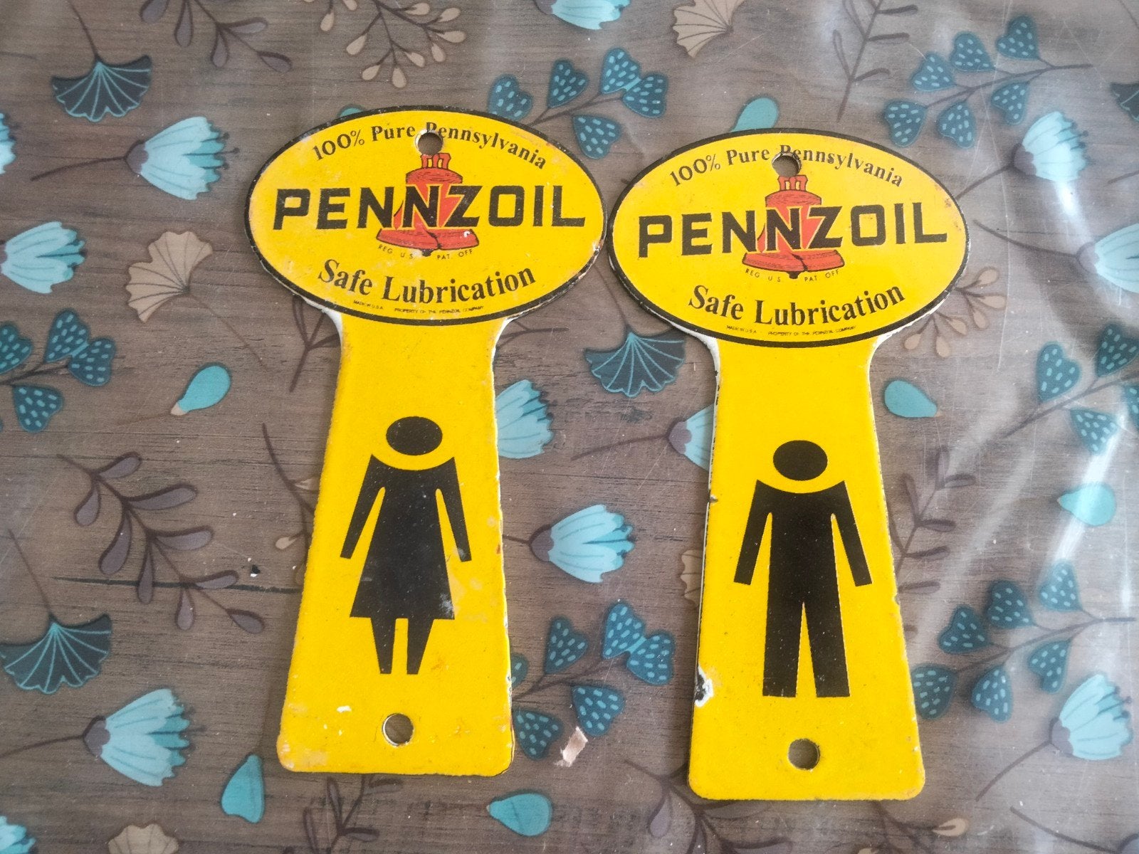 Emaille reclamebord pennzoil wc/ badkamer bordjes, Verzamelen, Merken en Reclamevoorwerpen, Ophalen of Verzenden, Gebruikt, Reclamebord