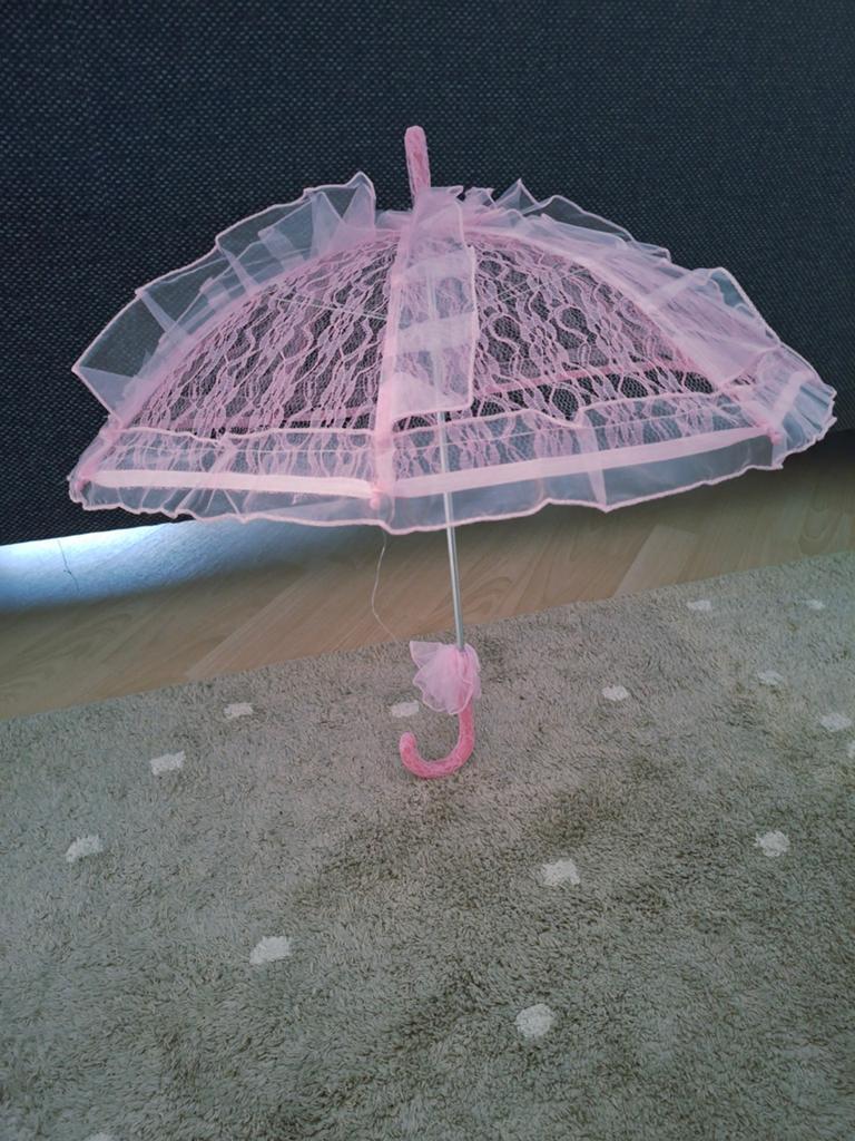 Roze Kanten Parasol - communie, bruiloft, Ophalen of Verzenden, Gebruikt, Roze