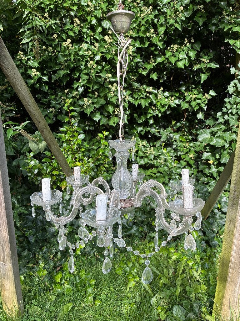 Complete glazen kroonluchter met bajonet lampjes, Ophalen of Verzenden, Glas, Klassiek, Elegant, B22 (Bajonetsluiting)