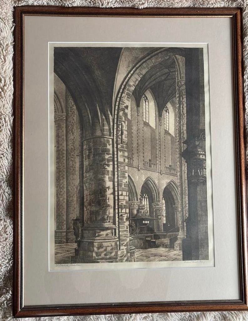 Antieke Ets van de St Bavo in Haarlem, 1800 - 1899, Ets, Architectuur, Ophalen of Verzenden