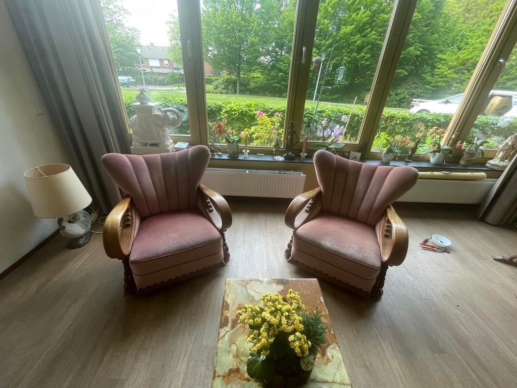 Antieke salonset 4 fauteuils ca. 1920-1950 - FOTO’S GEUPDATE, Huis en Inrichting, Fauteuils, Ophalen, Gebruikt, 75 tot 100 cm
