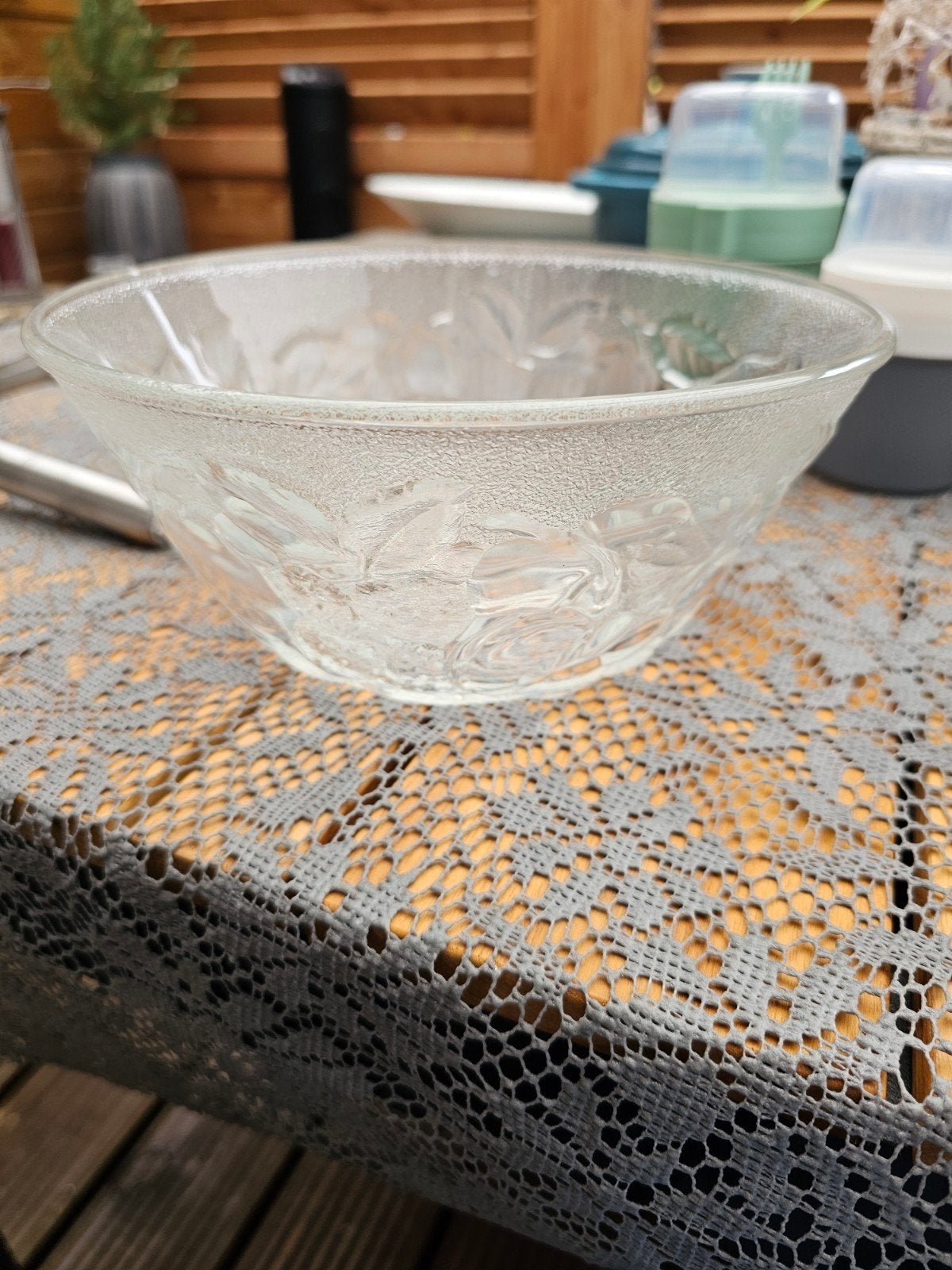 Vintage glazen schaal en 6 schaaltjes voor bowl of sier, Ophalen