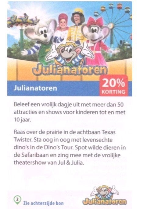 Julianatoren 20% kortingsbon, Drie personen of meer, Kortingskaart