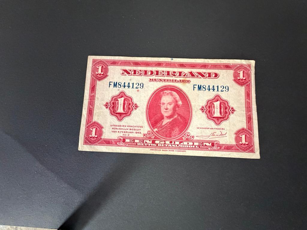 Bankbiljet muntbiljet 1 gulden 1943, Ophalen of Verzenden, 1 gulden