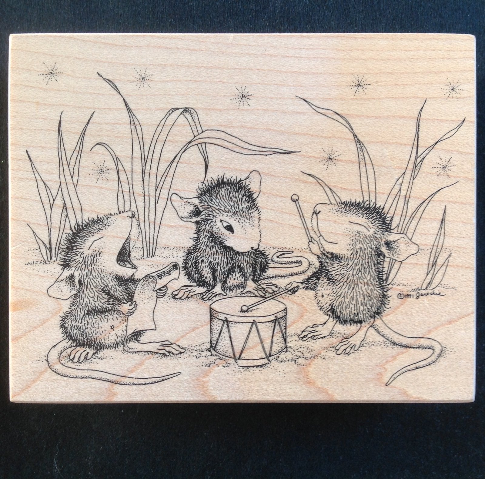 House Mouse stempel Me and My Drum rubber 11x8 NIEUW RETIRED, Hobby en Vrije tijd, Ophalen of Verzenden, Nieuw, Houten stempel