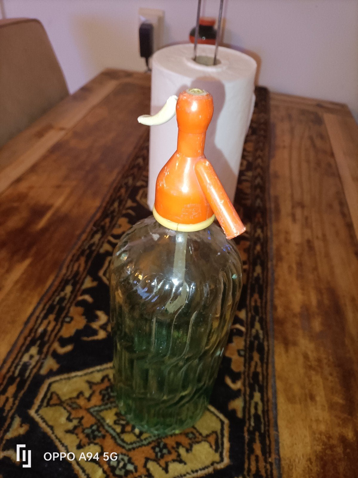 Vintage Sifonsoda fles - Groen glas met oranje kop, Ophalen of Verzenden