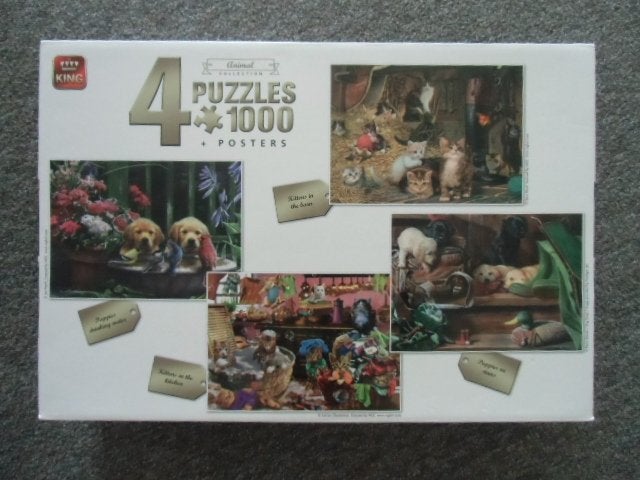 Puzzelbox met 4 dieren puzzels, Ophalen, 500 t/m 1500 stukjes, Zo goed als nieuw, Legpuzzel