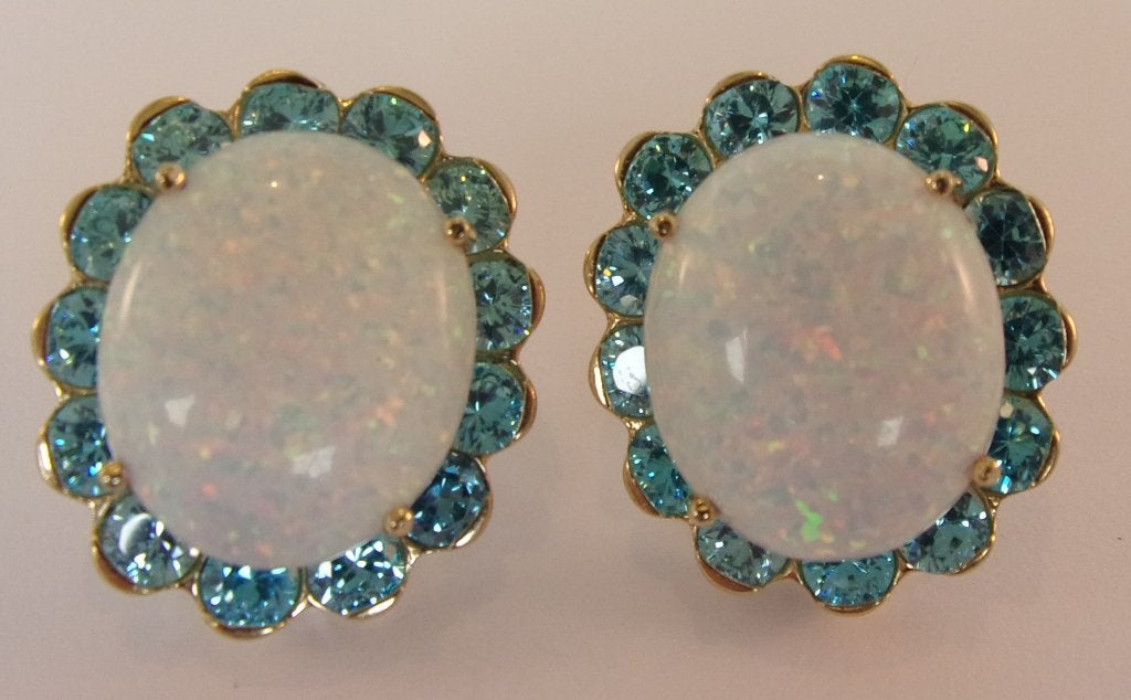 Opaal oorbellen - 14 karaat goud - 14,80 gram, Sieraden, Tassen en Uiterlijk, Verzenden, Zo goed als nieuw, Met edelsteen, Knopjes of Stekers