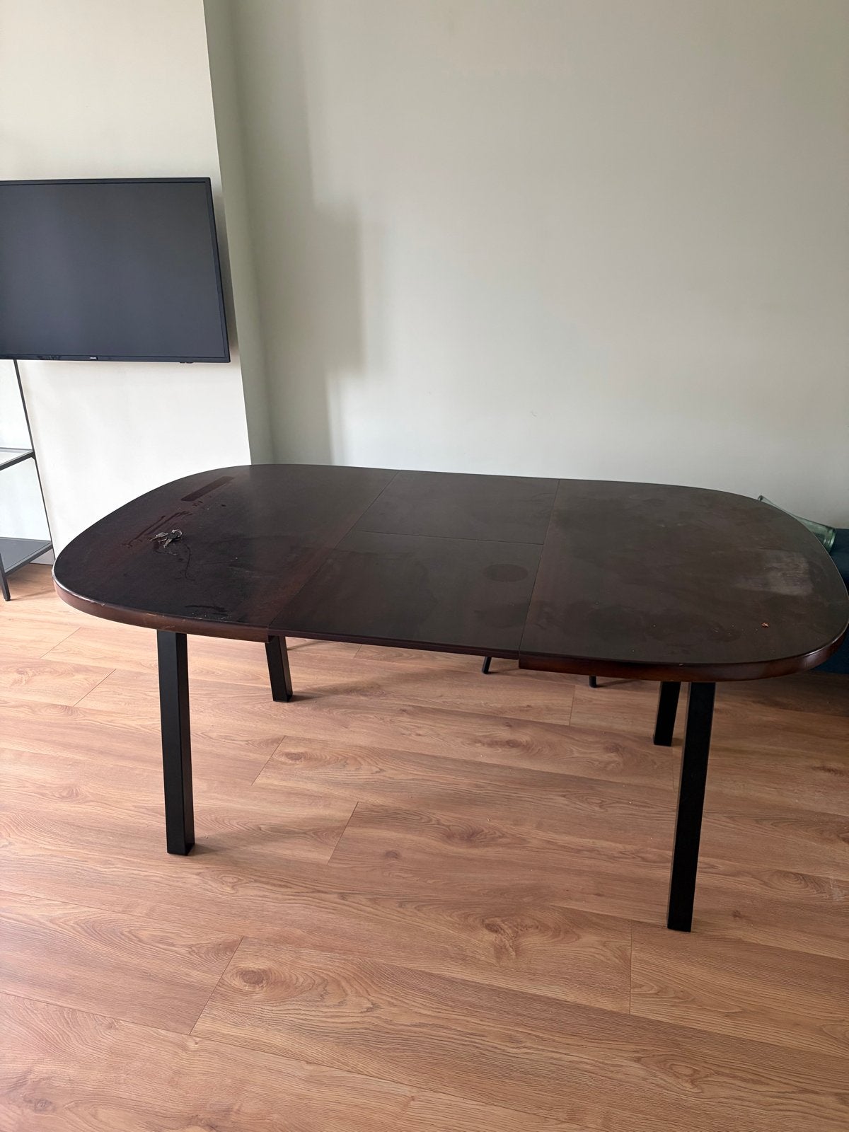 Uitschuifbare eettafel - Donkerbruin, Ophalen, Gebruikt, 100 tot 150 cm, 50 tot 100 cm