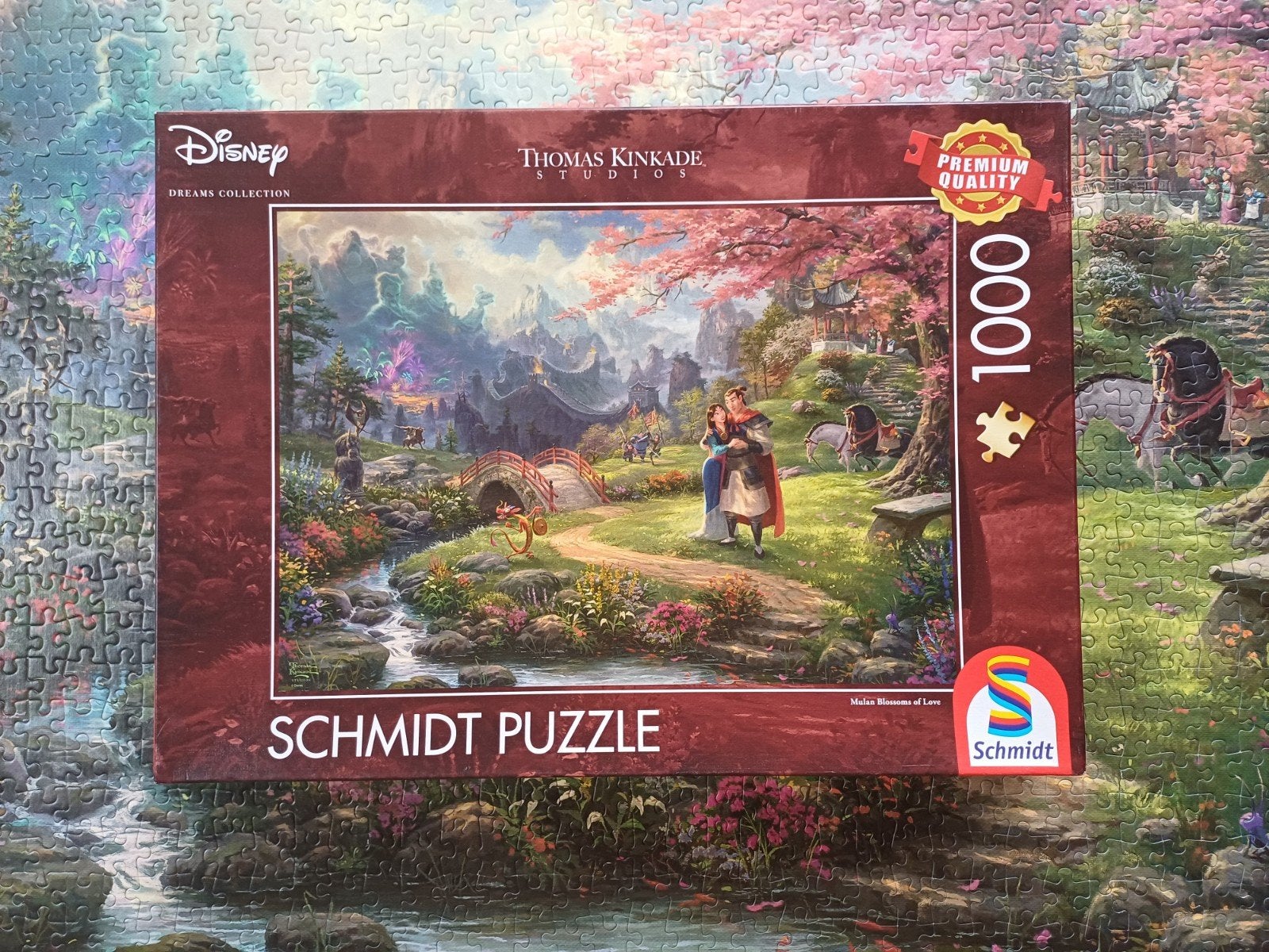 Puzzel 1000 stukjes Mulan, Disney Thomas Kinkade, Ophalen of Verzenden, 500 t/m 1500 stukjes, Zo goed als nieuw, Legpuzzel