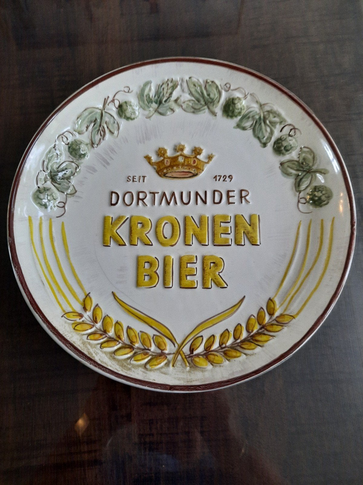 Vintage Ulmer Keramik wandbord - Dortmunder Kronen Bier, Ophalen of Verzenden