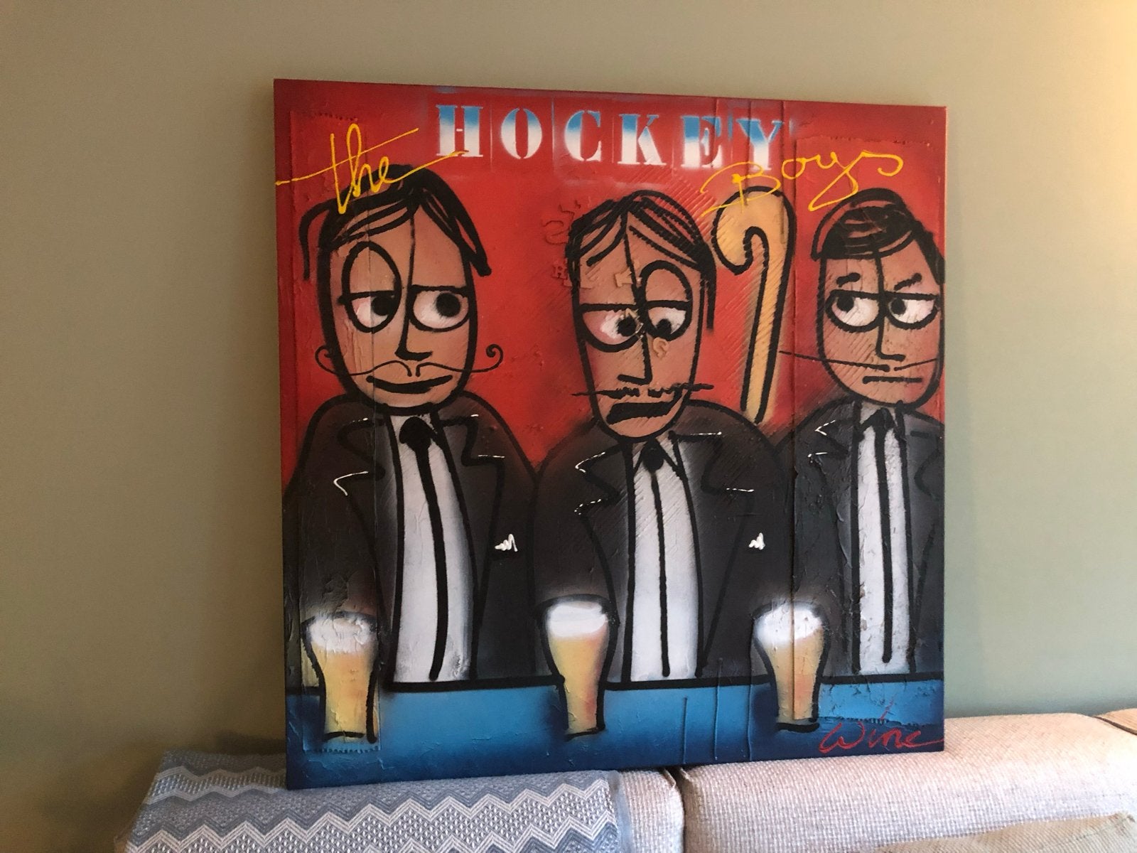 Modern schilderij 'The Hockey Boys' - Kunst aan de muur, Antiek en Kunst, Kunst | Schilderijen | Modern, Ophalen, Figuren, Hout