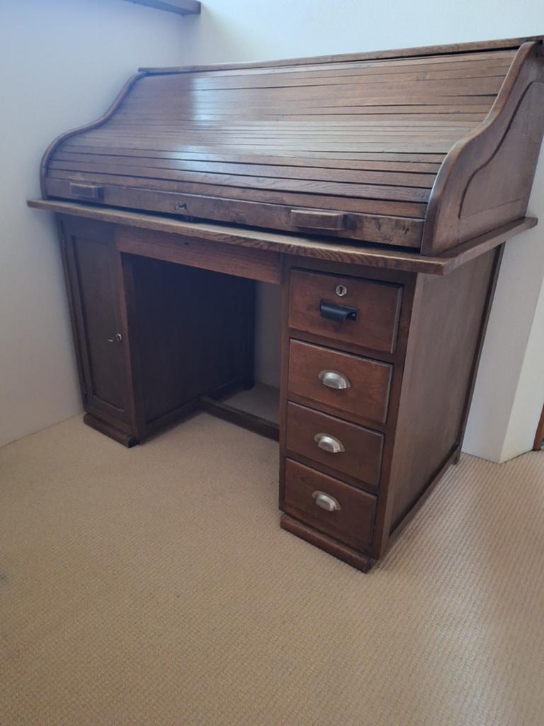 Oud houten rolluik bureau - vintage secretaire, Ophalen, Gebruikt