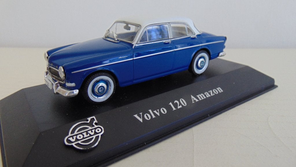 Volvo 120 Amazon modelauto - Blauw/Wit - 14/43, Ophalen of Verzenden, Zo goed als nieuw, Auto, Overige merken