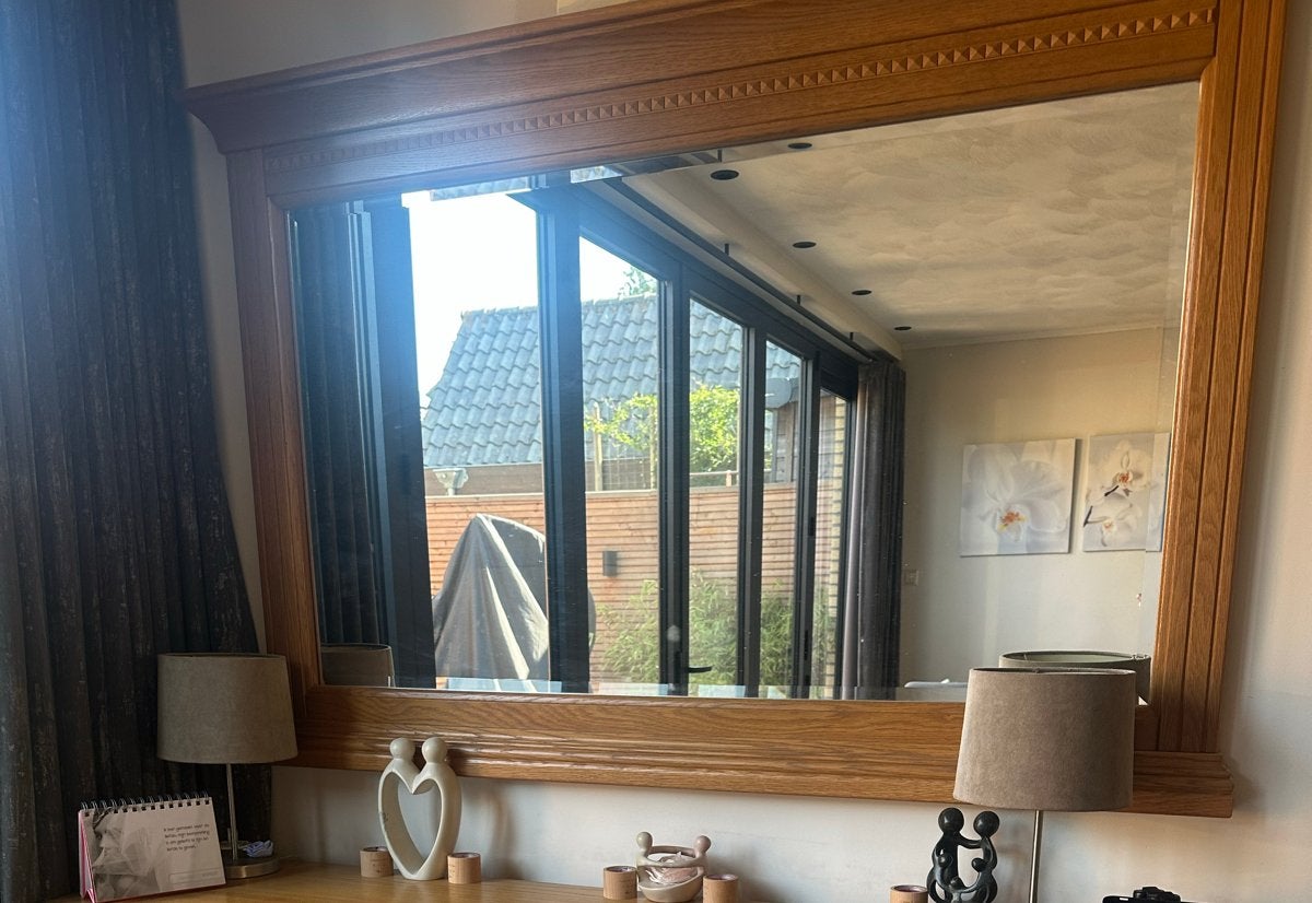 Spiegel gepatineerd blank eigen, Huis en Inrichting, Woonaccessoires | Spiegels, Ophalen, Gebruikt, 100 tot 150 cm, 100 tot 125 cm