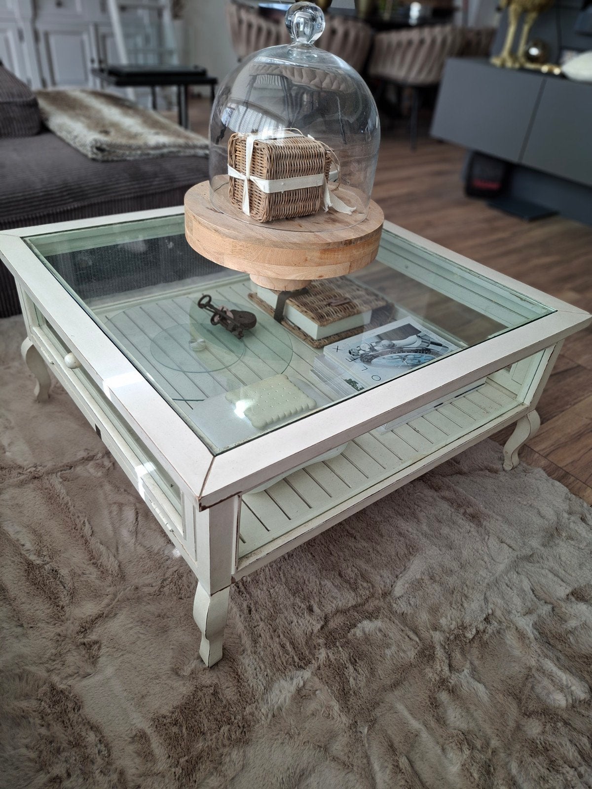 Riviera Maison Salontafel (100x100) en Bijzettafel (60x60), Ophalen, Gebruikt, Vierkant, Overige houtsoorten