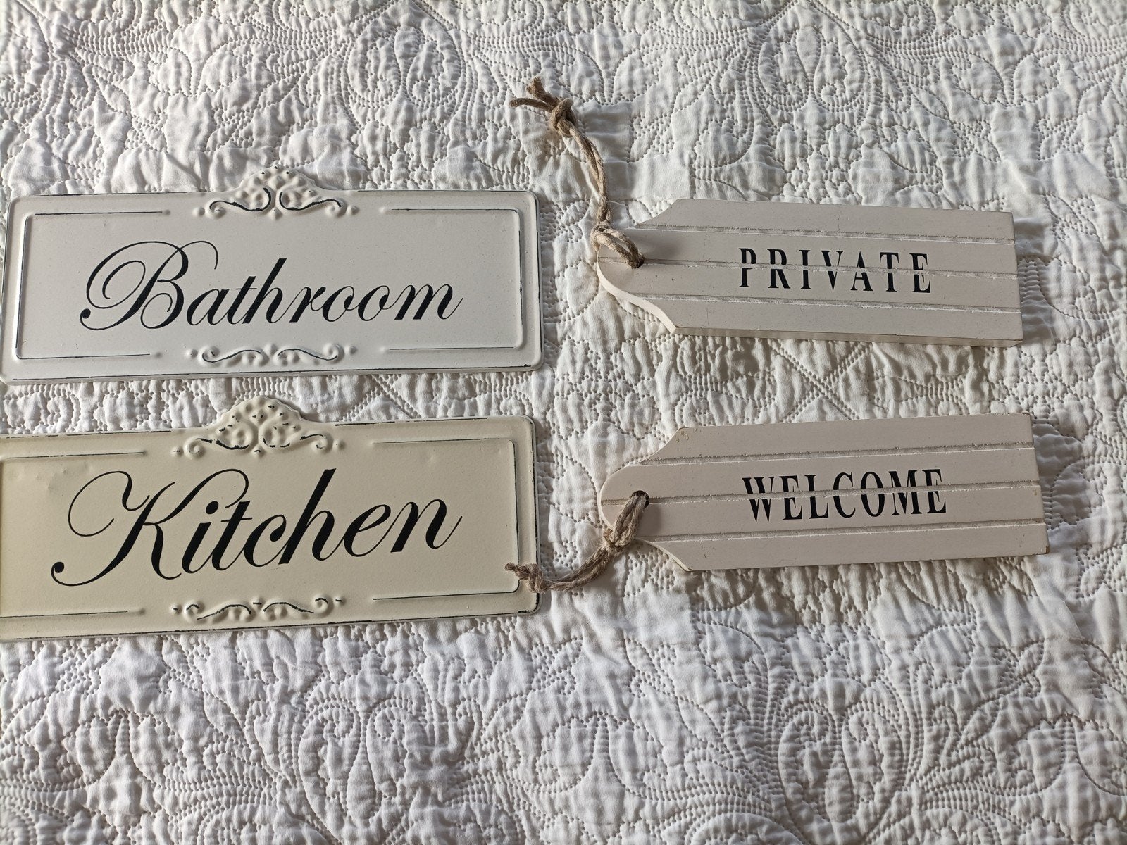 4x Tekst decoratie borden voor €2, Tekstbord, Ophalen of Verzenden, Zo goed als nieuw, Emaille