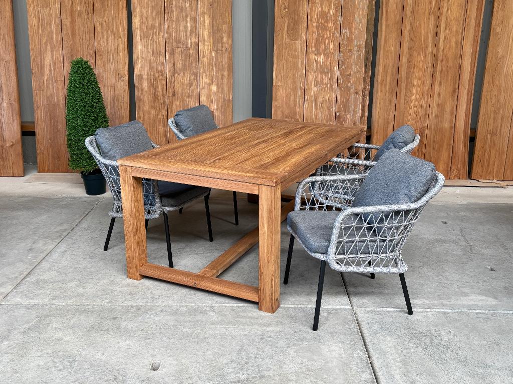 Tuinset | dining | Windsor oud teak 180cm incl 4 Nova grijs, Ophalen, 4 zitplaatsen, Teakhout, Nieuw