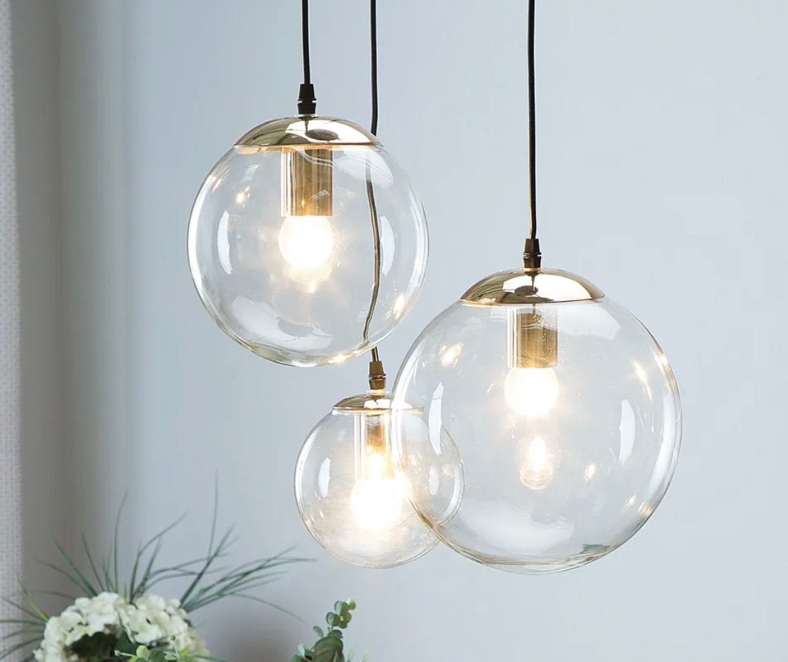 Beliani hanglamp LADON van glas met 3 Calex filamentlampen, Ophalen, Gebruikt, Glas, E27 (groot)