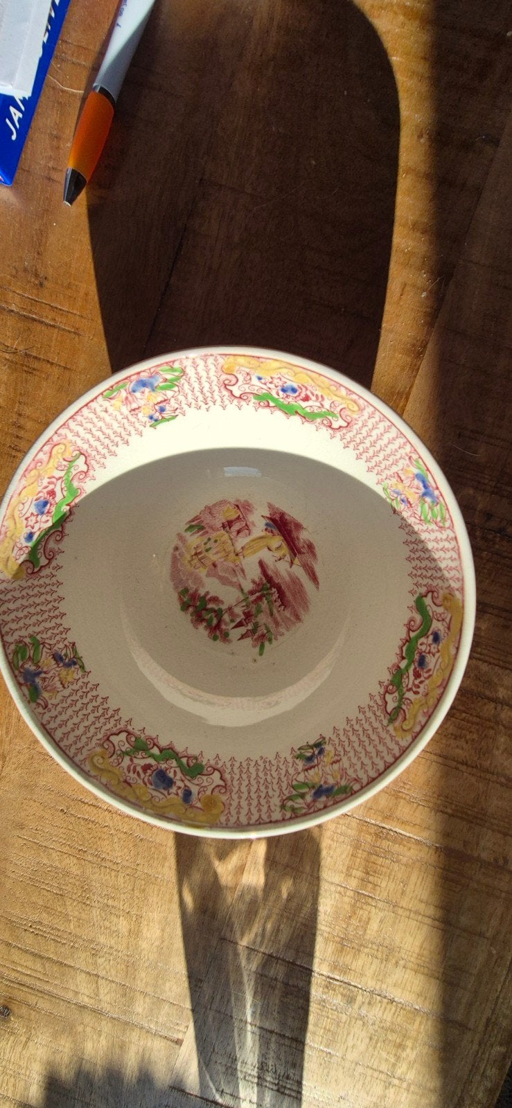 Antieke Franse kom met rood-witte print - Limoges, Antiek en Kunst, Ophalen of Verzenden