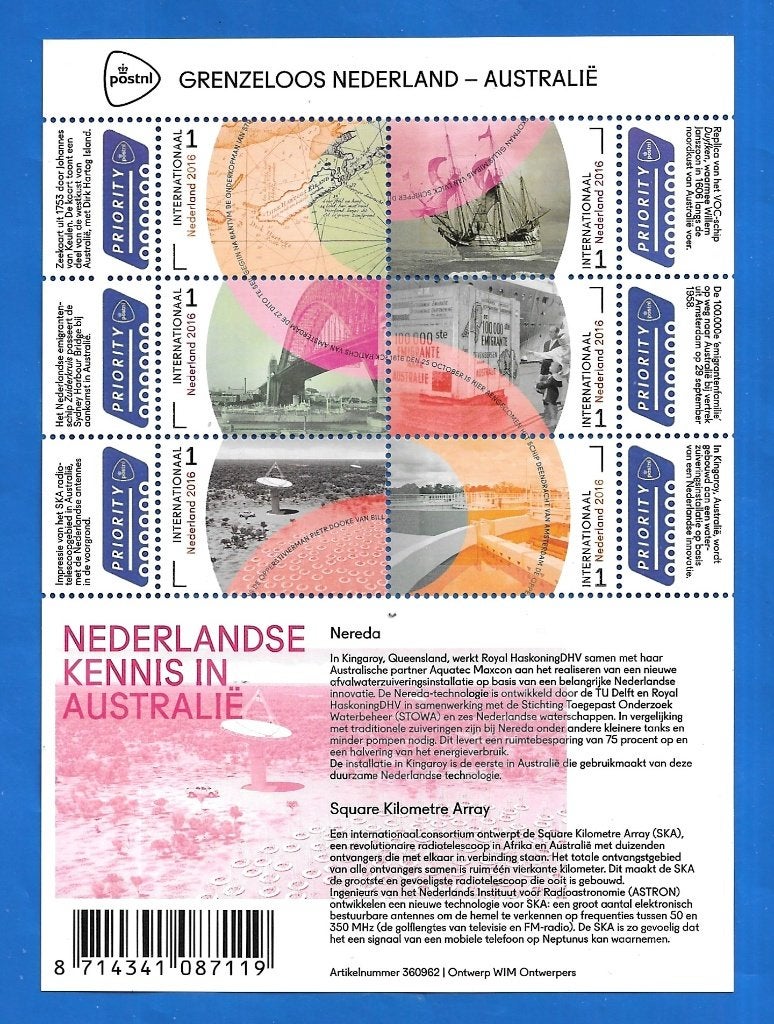 NVPH 3441- 46 c Vel Grenzeloos Nederland - Australië - 2016, Postzegels en Munten, Postzegels | Nederland, Ophalen of Verzenden