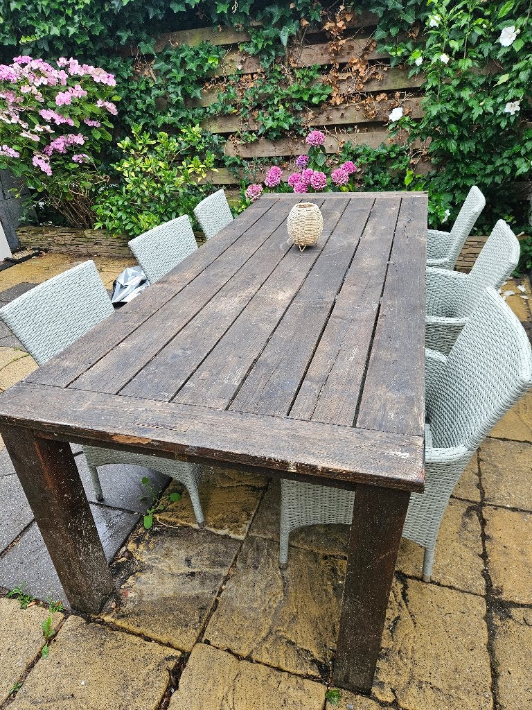 tuintafel teak met 8 stoelen, Ophalen, Gebruikt, Rechthoekig, Teakhout