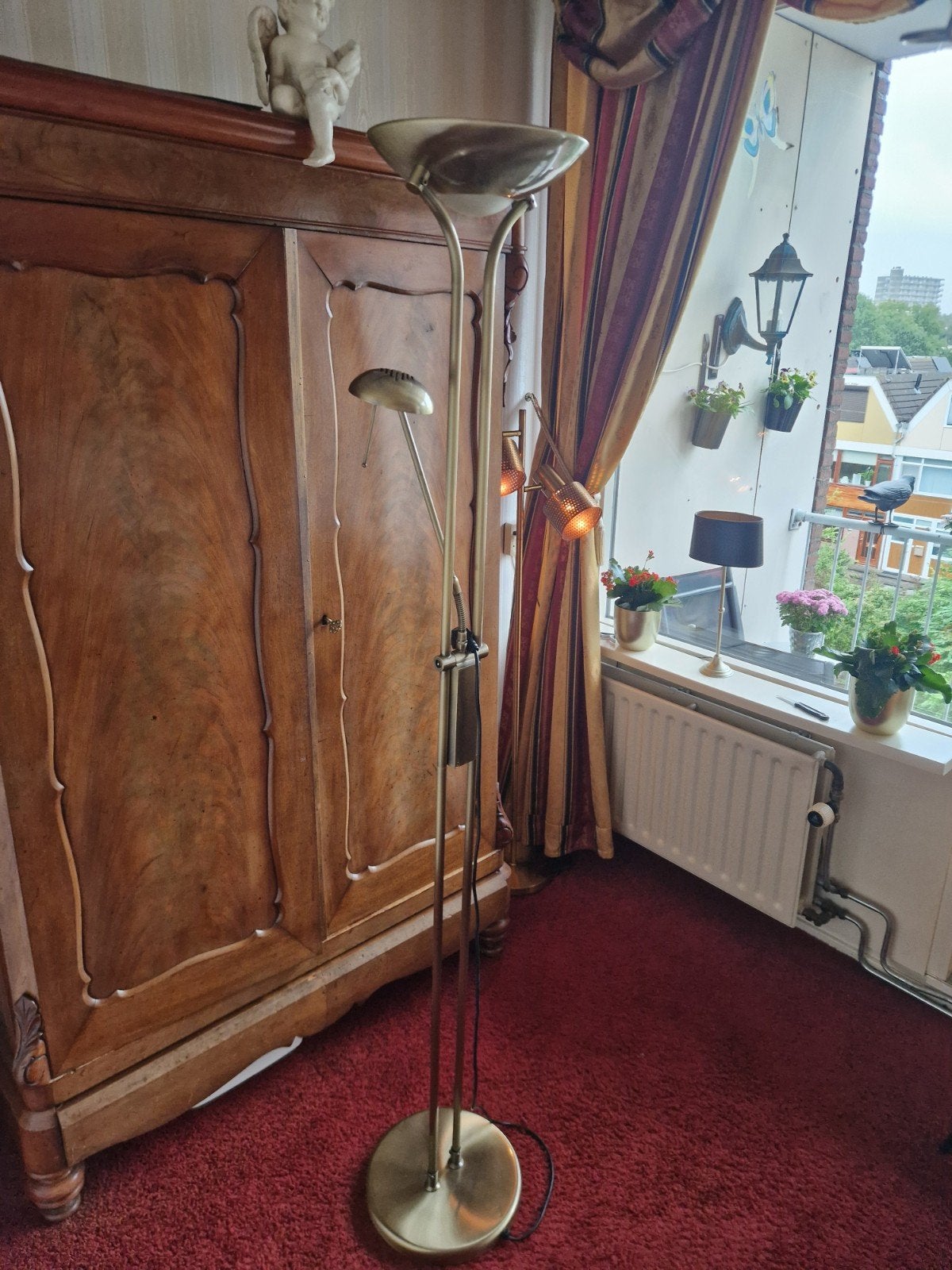 Messing staande lamp met leeslamp, Ophalen, Gebruikt, Klassiek, Metaal