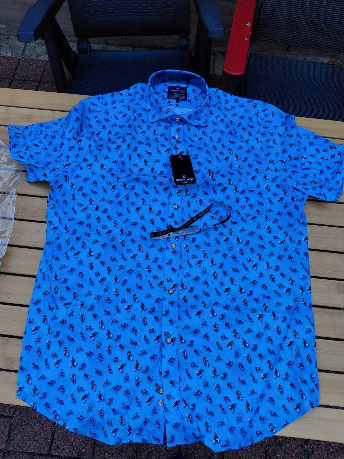 Fellows United overhemd met motorprint - Nieuw (XL), Blauw, Nieuw, Ophalen of Verzenden, Halswijdte 43/44 (XL)