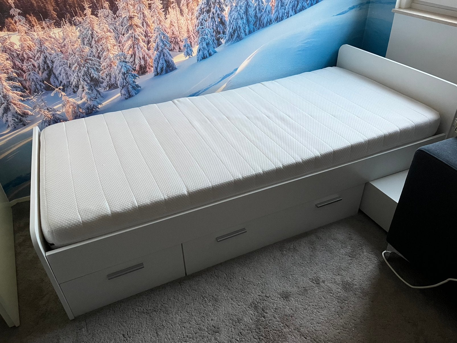 Ledikant met handige lades 90x200 incl lattenbodem en matras, Ophalen, 90 cm, Eenpersoons, Wit