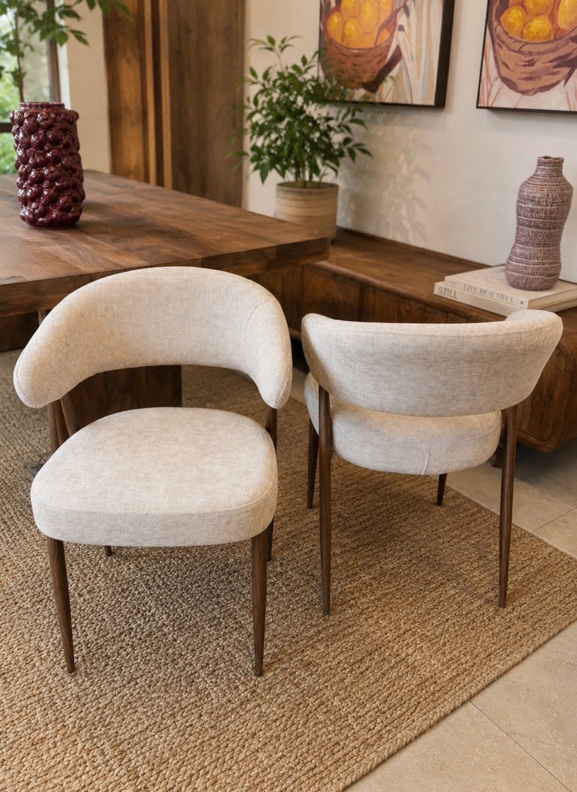 Magazijn leegverkoop eetstoelen Japandi beige houtlook metal, Japandi, Overige kleuren, Nieuw, Ophalen of Verzenden