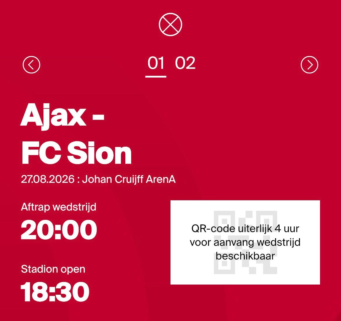 Ajax - Fc Sion tickets 2x vak 019, Tickets en Kaartjes, Sport | Voetbal, Twee personen