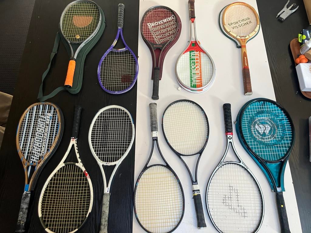 Diverse vintage tennisrackets - 12 stuks, Sport en Fitness, Tennis, Gebruikt, Racket, Overige merken, Ophalen of Verzenden