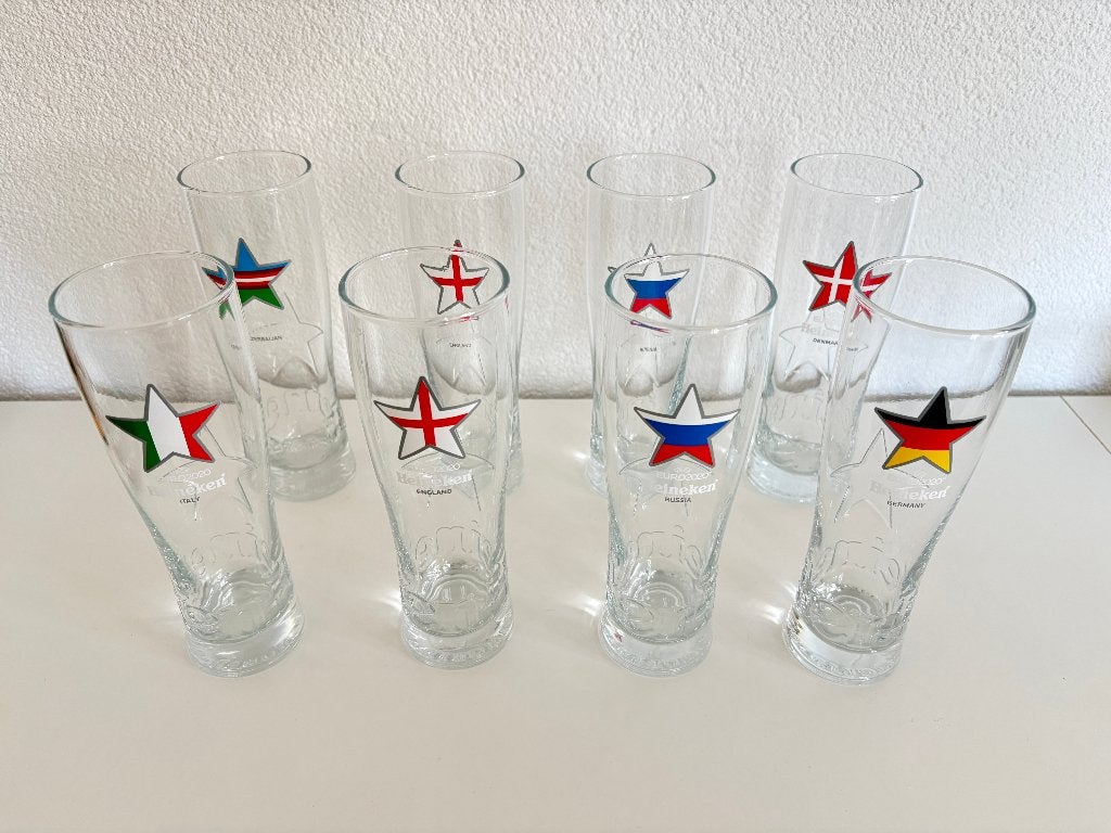 Partij van 8 Heineken EURO 2020 Glazen in originele doosje, Ophalen, Zo goed als nieuw, Glas of Glazen, Heineken