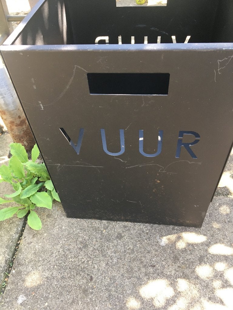 vuur bak/korf metaal, tekst vuur licht op bij branden, Ophalen, Zo goed als nieuw