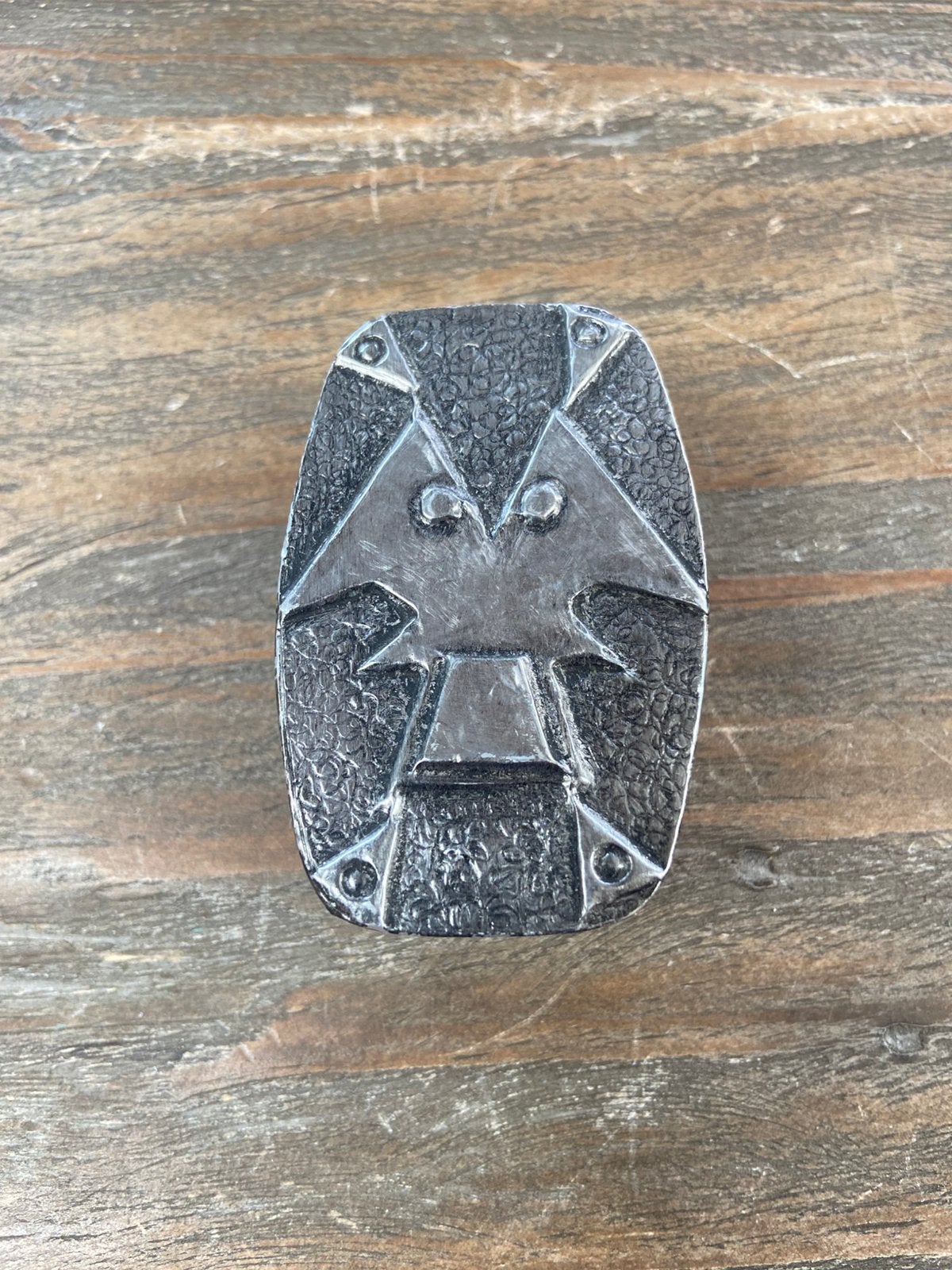 Vintage ‘60-‘70 balsahouten doosje met Tin/aluminium uil, Antiek en Kunst, Ophalen of Verzenden