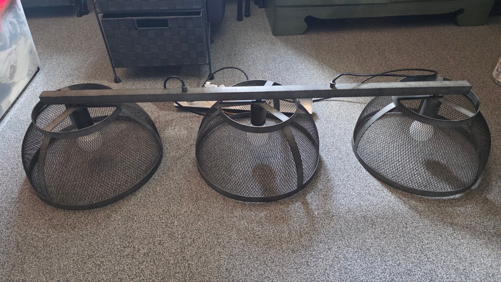 Industriële hanglamp met 3 kappen - Zo goed als nieuw, Zo goed als nieuw, Metaal, Industrieel, E27 (groot)
