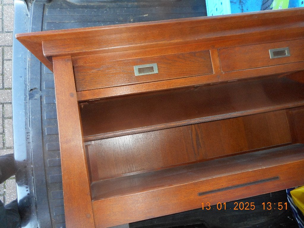 Eiken TV meubel art deco Amsterdamse school, Ophalen, 100 tot 150 cm, Eikenhout, Zo goed als nieuw